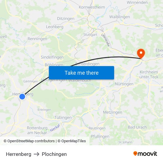 Herrenberg to Plochingen map