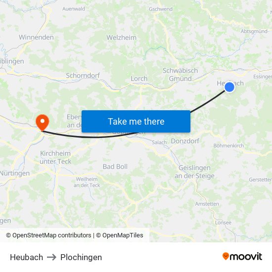 Heubach to Plochingen map
