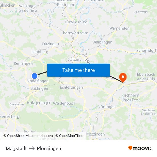 Magstadt to Plochingen map