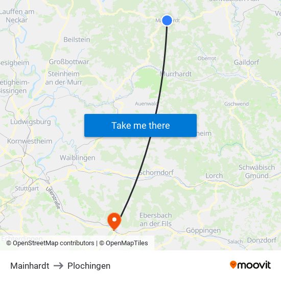 Mainhardt to Plochingen map