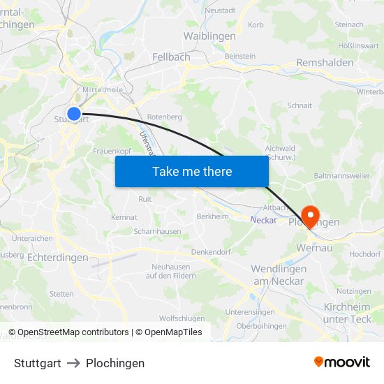 Stuttgart to Plochingen map