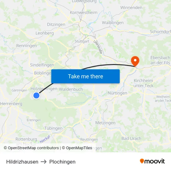Hildrizhausen to Plochingen map