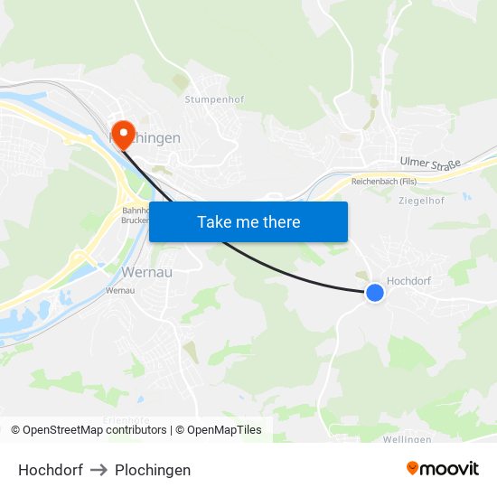 Hochdorf to Plochingen map