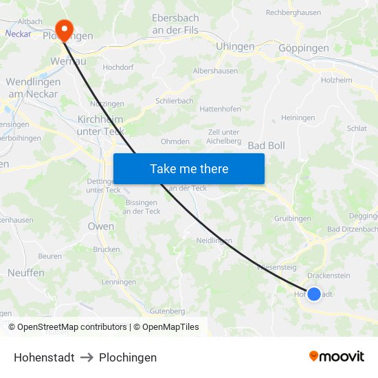 Hohenstadt to Plochingen map