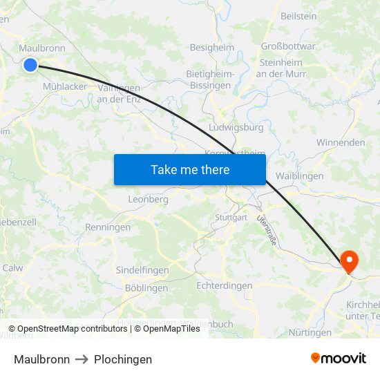 Maulbronn to Plochingen map
