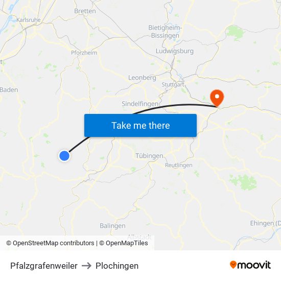 Pfalzgrafenweiler to Plochingen map