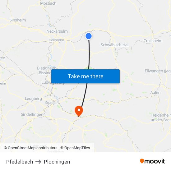 Pfedelbach to Plochingen map
