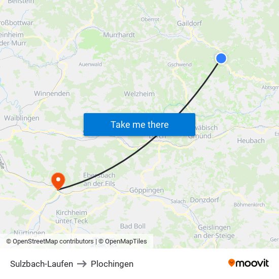 Sulzbach-Laufen to Plochingen map