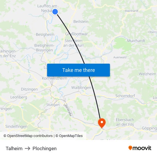 Talheim to Plochingen map