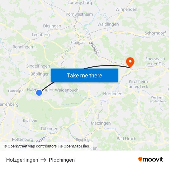 Holzgerlingen to Plochingen map