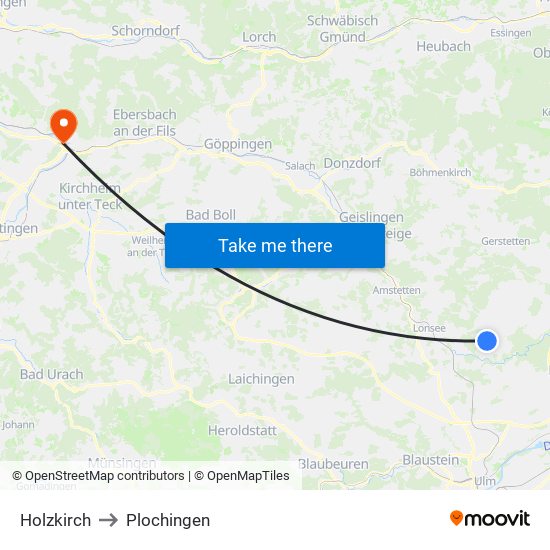 Holzkirch to Plochingen map