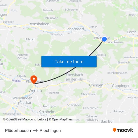 Plüderhausen to Plochingen map