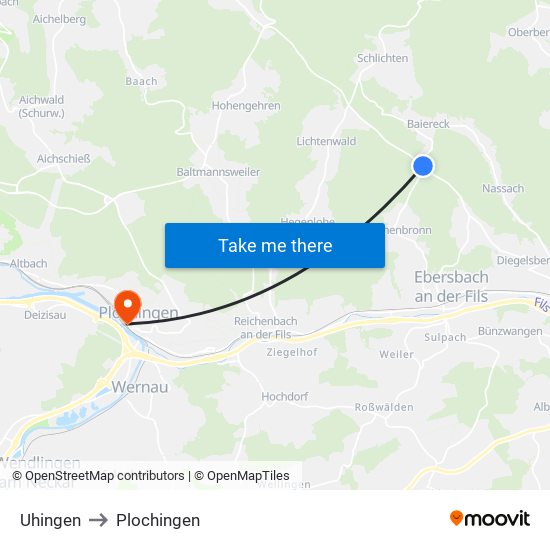 Uhingen to Plochingen map