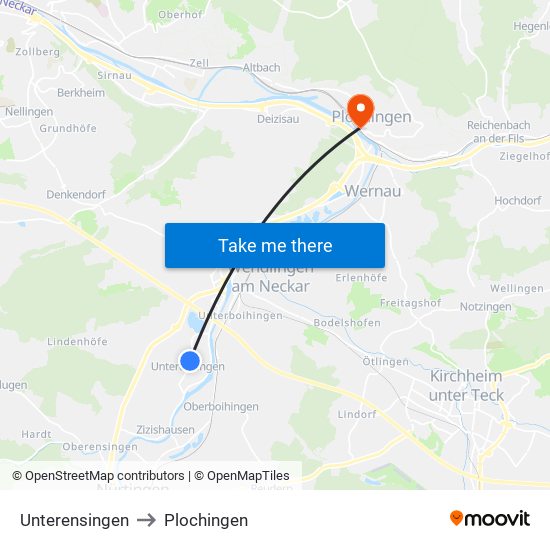 Unterensingen to Plochingen map