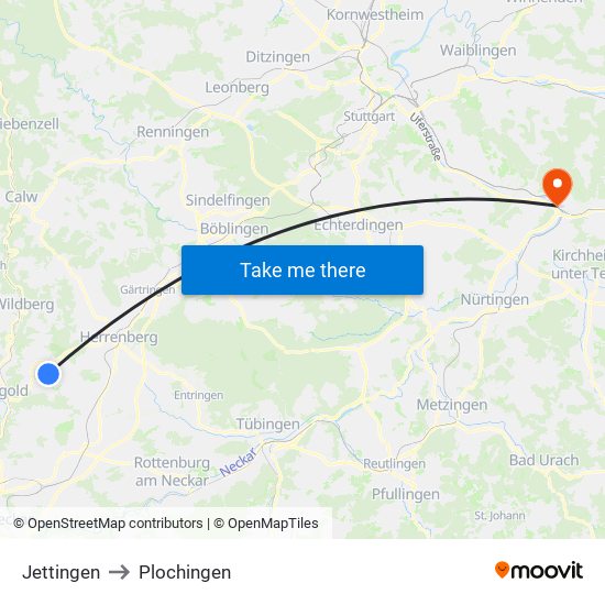 Jettingen to Plochingen map