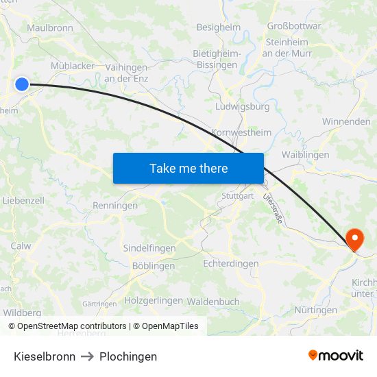 Kieselbronn to Plochingen map