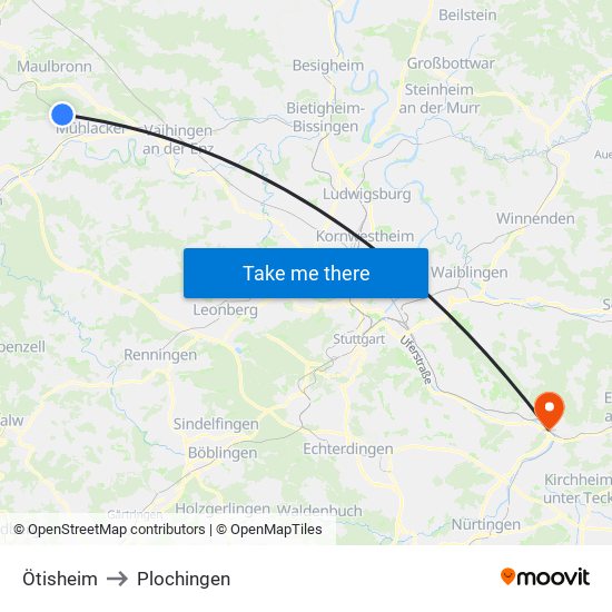 Ötisheim to Plochingen map