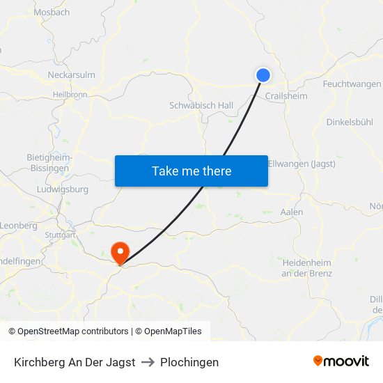 Kirchberg An Der Jagst to Plochingen map