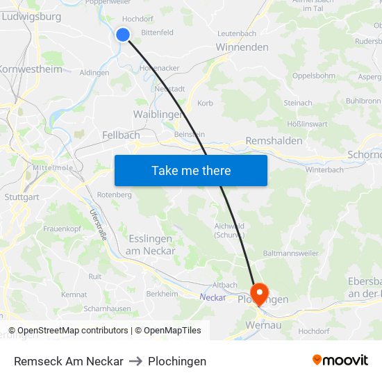 Remseck Am Neckar to Plochingen map