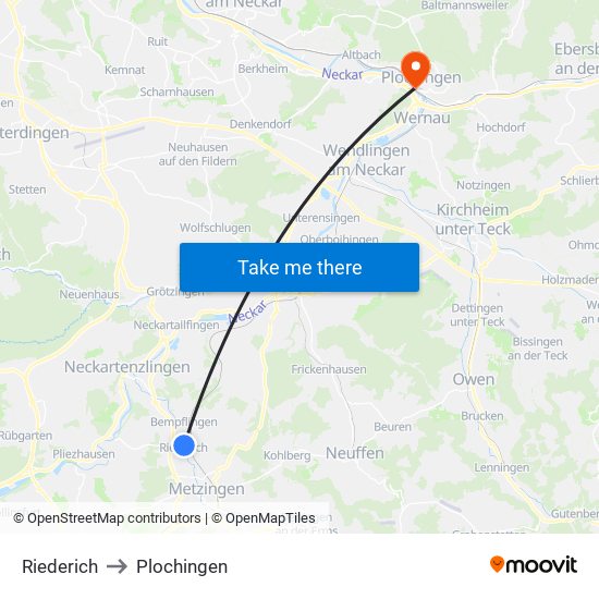 Riederich to Plochingen map