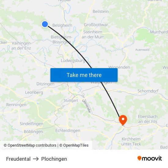 Freudental to Plochingen map