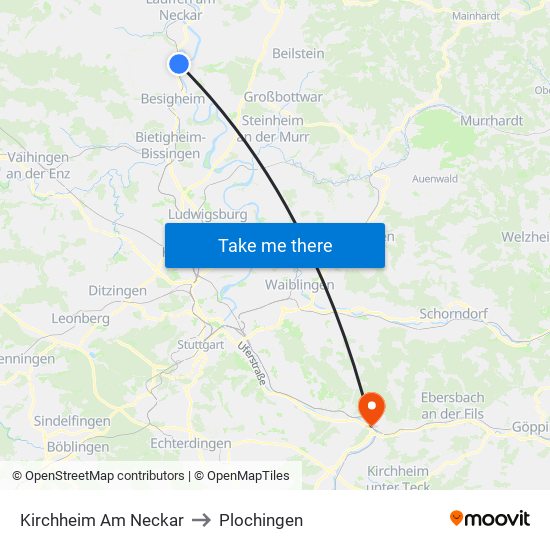 Kirchheim Am Neckar to Plochingen map