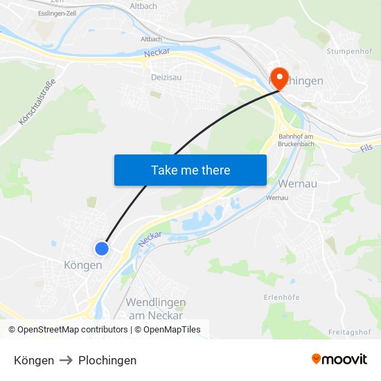 Köngen to Plochingen map