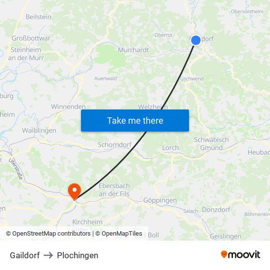 Gaildorf to Plochingen map