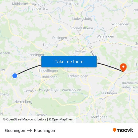 Gechingen to Plochingen map