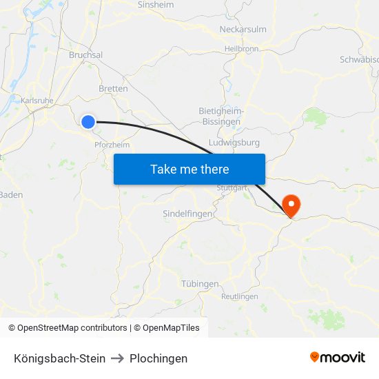 Königsbach-Stein to Plochingen map