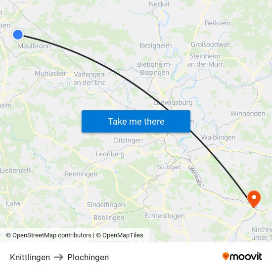 Knittlingen to Plochingen map