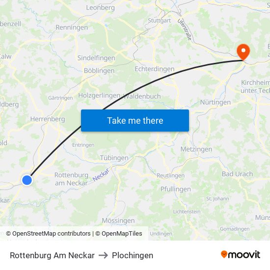 Rottenburg Am Neckar to Plochingen map