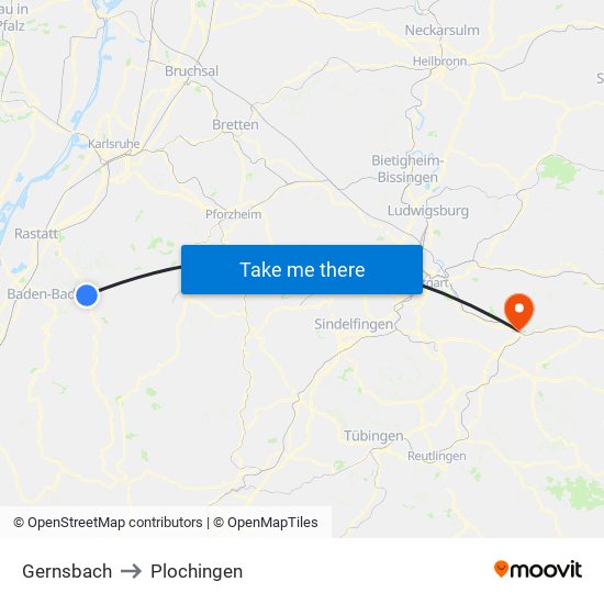 Gernsbach to Plochingen map