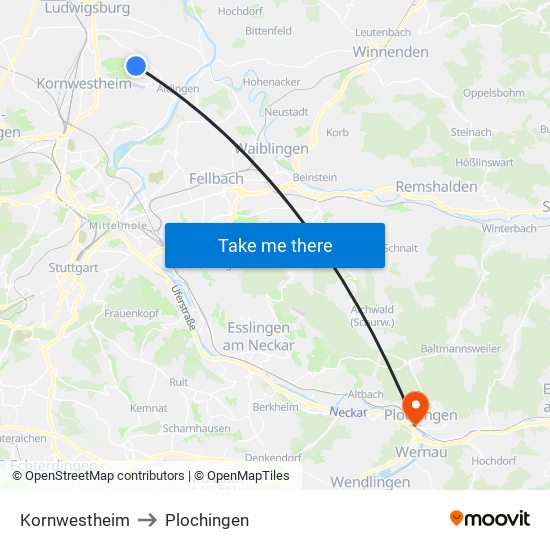Kornwestheim to Plochingen map
