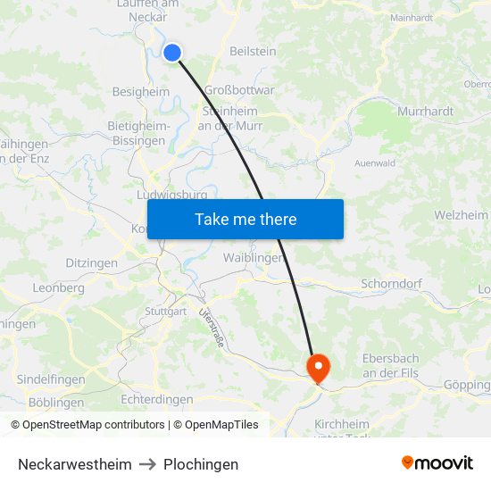 Neckarwestheim to Plochingen map