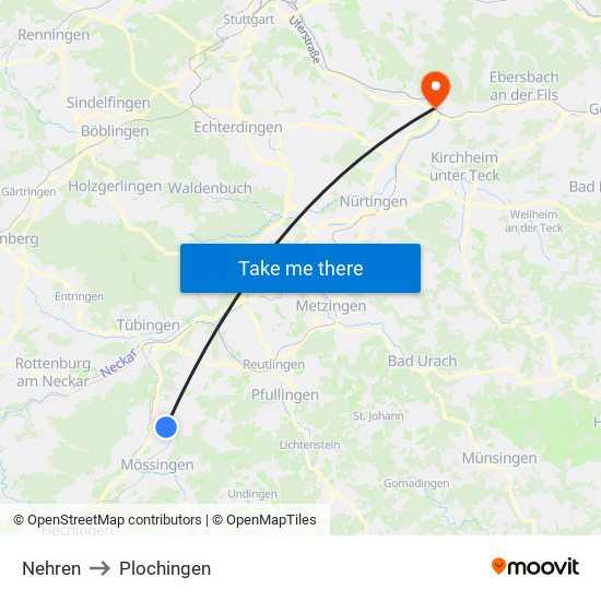 Nehren to Plochingen map