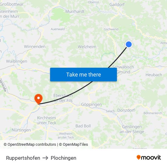 Ruppertshofen to Plochingen map