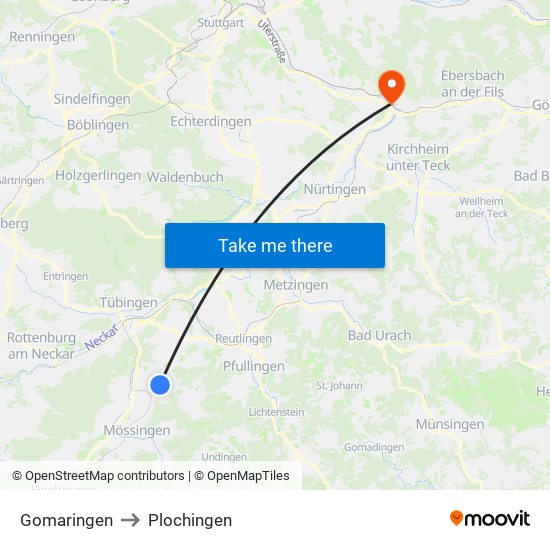 Gomaringen to Plochingen map