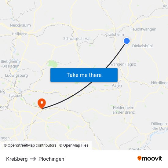 Kreßberg to Plochingen map