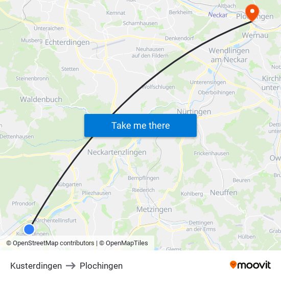 Kusterdingen to Plochingen map