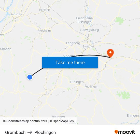 Grömbach to Plochingen map
