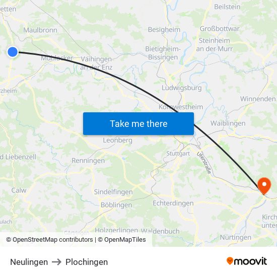 Neulingen to Plochingen map