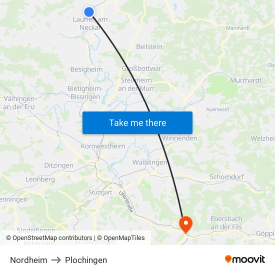 Nordheim to Plochingen map