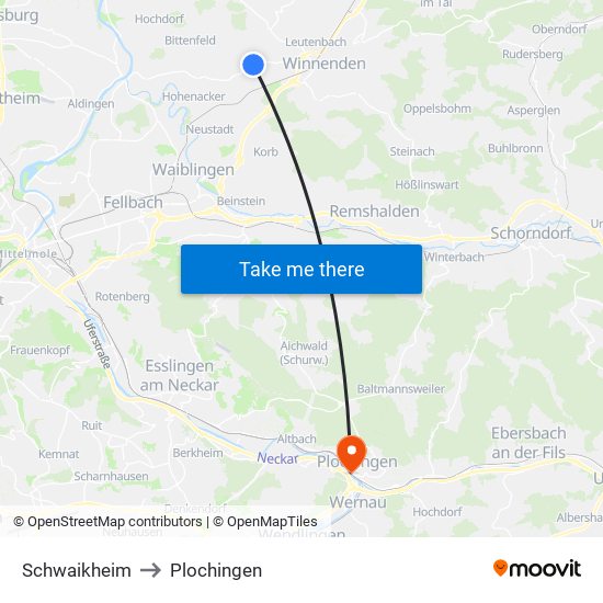 Schwaikheim to Plochingen map