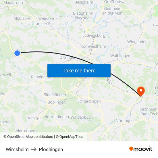 Wimsheim to Plochingen map