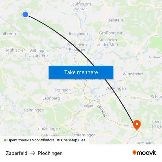 Zaberfeld to Plochingen map