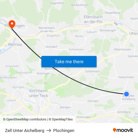 Zell Unter Aichelberg to Plochingen map