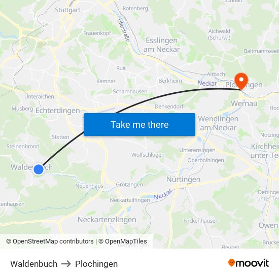 Waldenbuch to Plochingen map