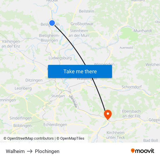 Walheim to Plochingen map