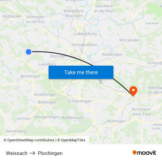 Weissach to Plochingen map
